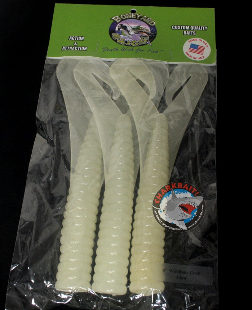 Boneyard Wish Bone 8" Twin Tail Grubs 3pk
