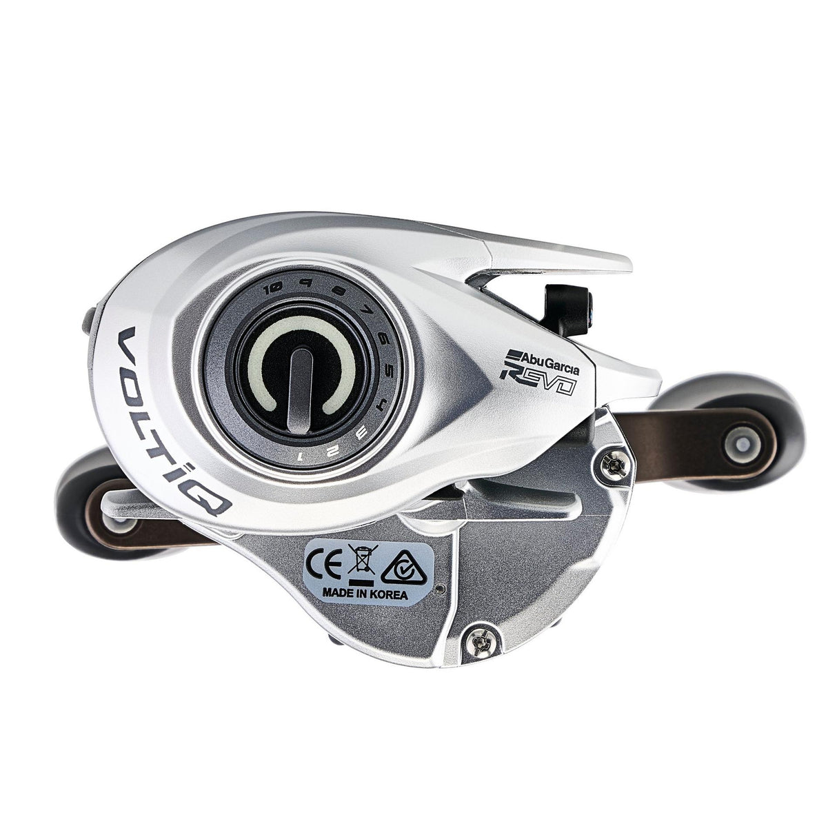 Abu Garcia Revo X VoltiQ low profile baitcasting reel, left-hand retrieve — spool and handle