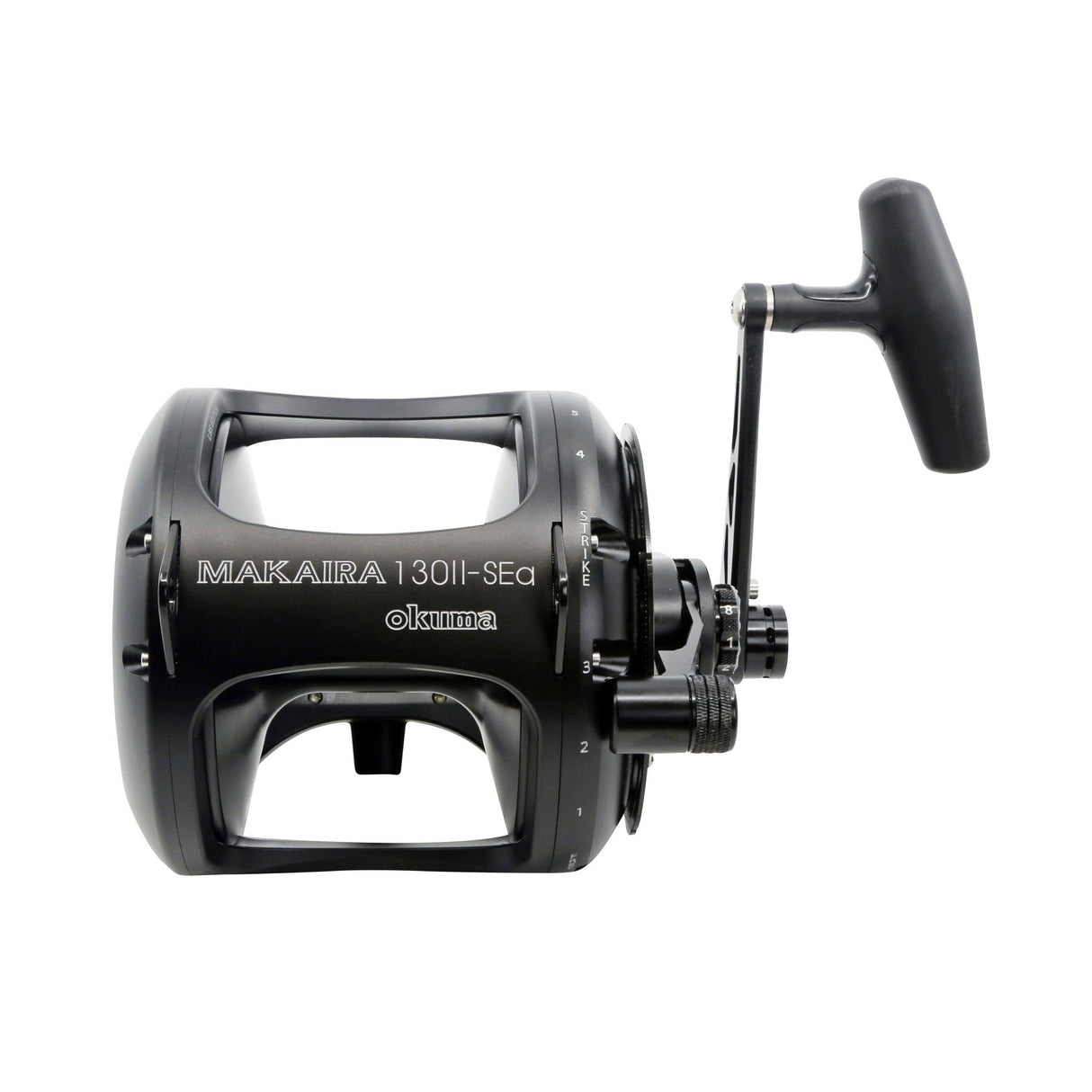 Okuma Makaira MK-130II SEa LBS land based shark reel in Matte Black - side profile