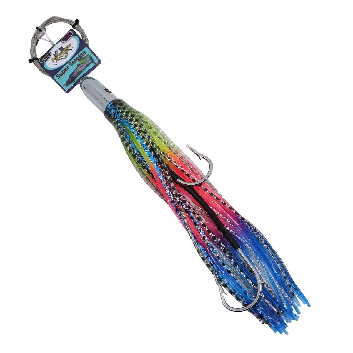Tormenter Super Smoker 11 inch rigged wahoo lure in Rainbow Barracuda