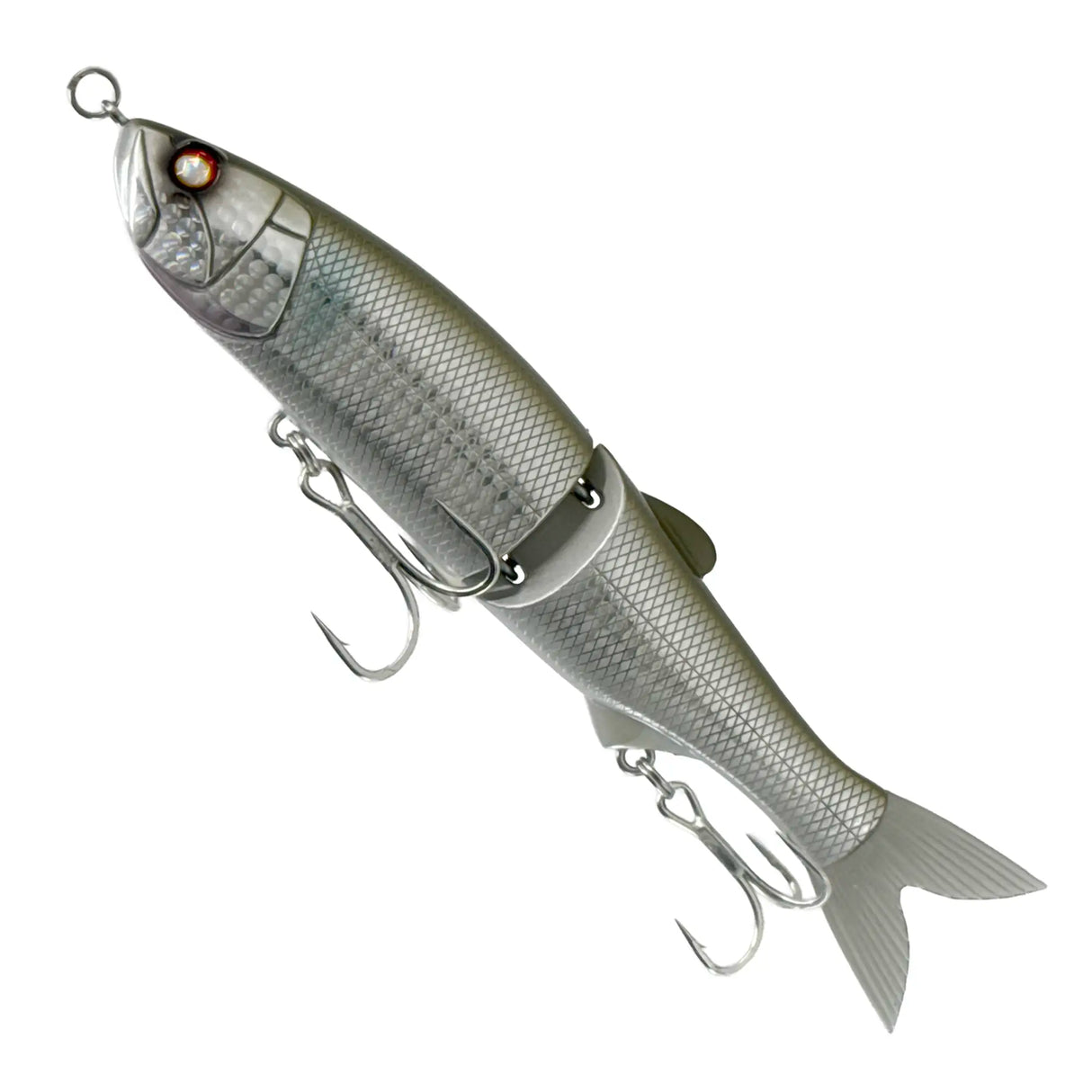Fishing lure shaped like a fish on a white background