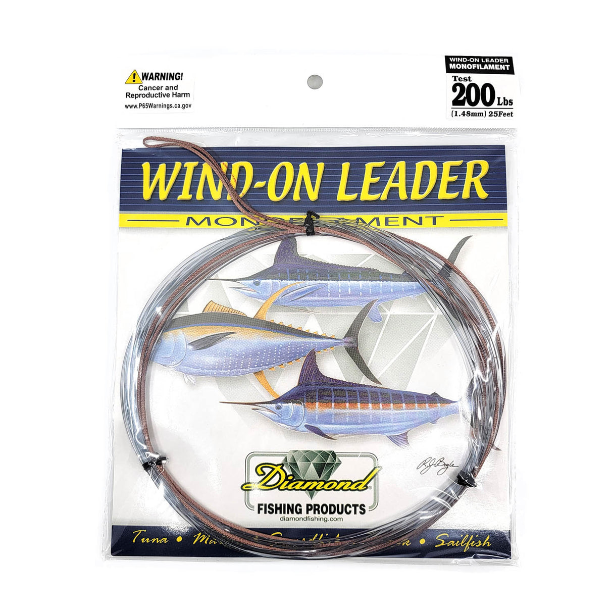 Momoi diamond 25 foot long blue monofilament wind on leader