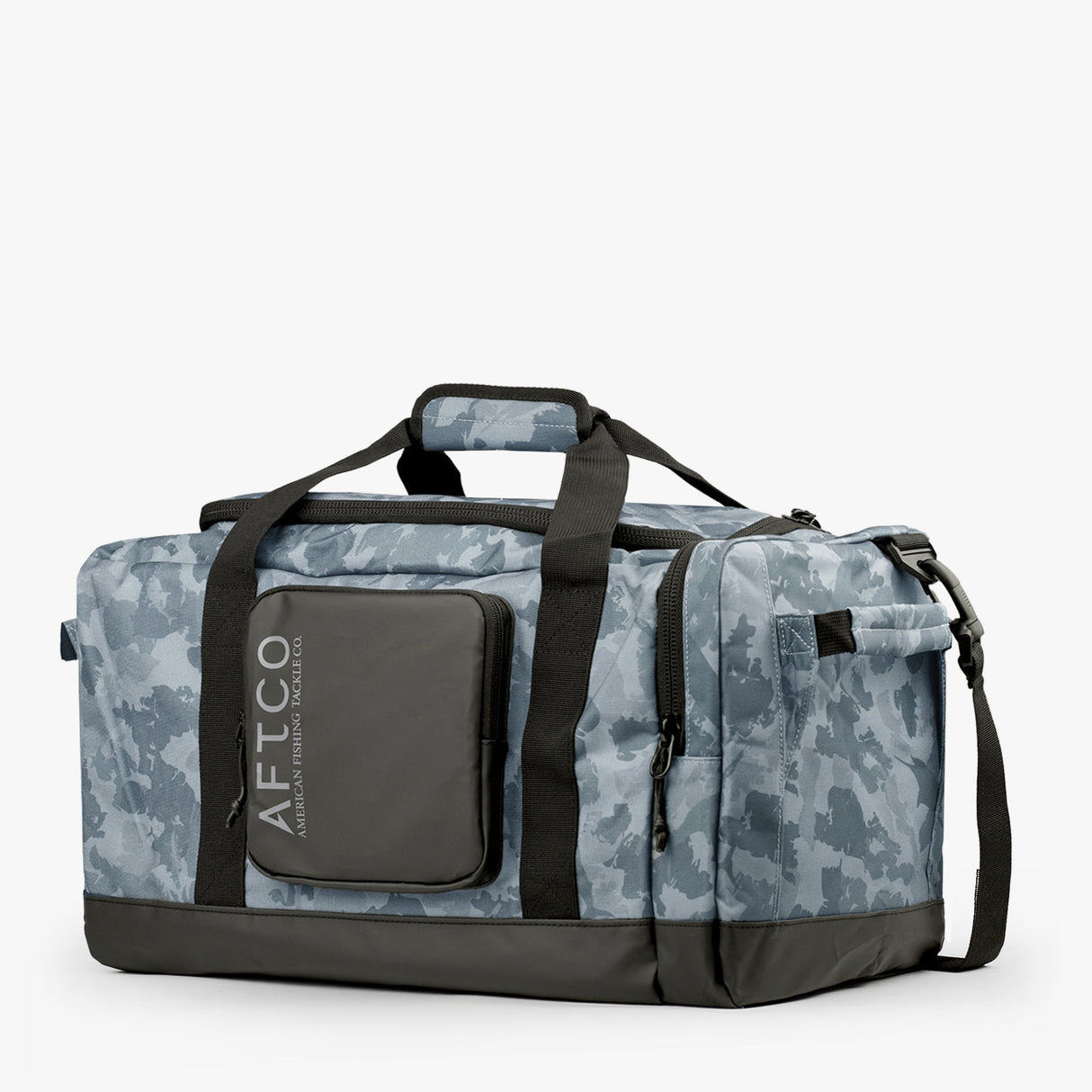 AFTCO Boat Bag 65L in Navy Grander Camo — angle view