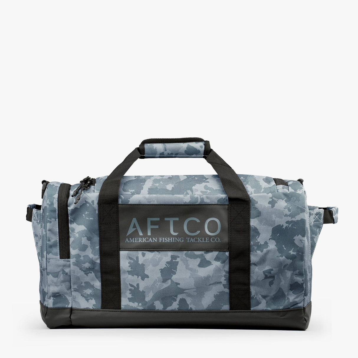 AFTCO Boat Bag 65L in Navy Grander Camo — three-quarter view