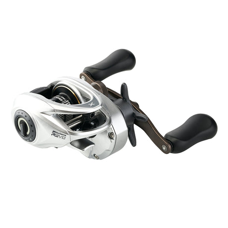 Abu Garcia Revo X VoltiQ low profile baitcasting reel, left-hand retrieve — three-quarter view