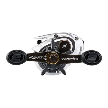 Abu Garcia Revo X VoltiQ low profile baitcasting reel, left-hand retrieve — top view