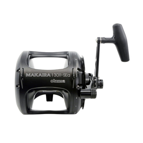 Okuma Makaira MK-130II SEa LBS land based shark reel in Matte Black - side profile