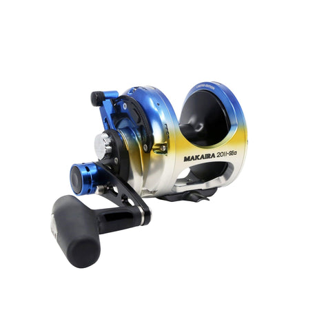 Okuma Makaira Yellowfin Tuna Special Edition lever drag reel — custom yellowfin anodized finish, view 2