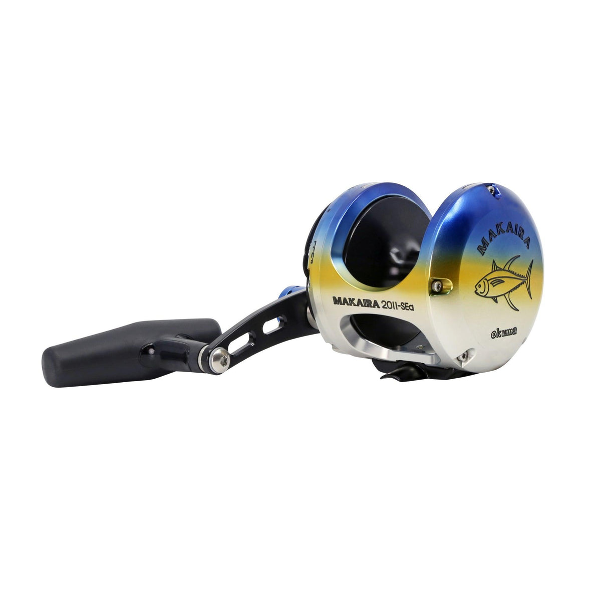 Okuma Makaira Yellowfin Tuna Special Edition lever drag reel — custom yellowfin anodized finish, view 5