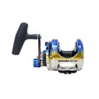 Okuma Makaira Yellowfin Tuna Special Edition two-speed lever drag reel — custom yellowfin anodized finish, front view