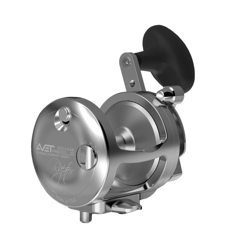 Avet MXL 6/4 MC Raptor 2-Speed Lever Drag Casting Reel · 6.3:1 H / 3.8:1 L · Gunmetal