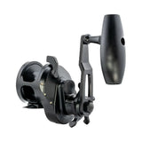 Accurate Ascender 300 jigging reel, angled view of the handle side and power knob