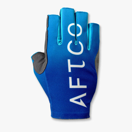 AFTCO Solmar UV Fishing Gloves in Blue — back of hand with UPF 50 fabric