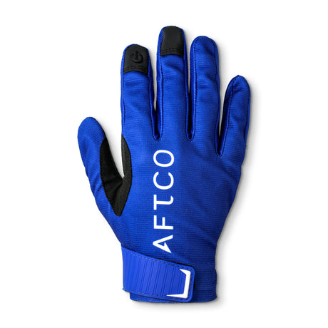 AFTCO Utility Fishing Gloves in Blue — back of hand with touchscreen fingertips