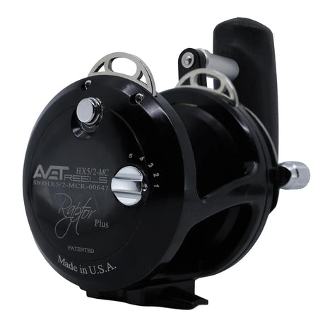 Avet HX Raptor Plus 5/2 MC Two Speed Reels - Black, left side plate