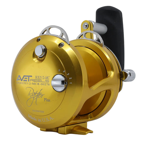 Avet HX Raptor Plus 5/2 MC Two Speed Reels - Gold, left side plate