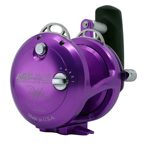 Avet HX Raptor Plus 5/2 MC Two Speed Reels - Purple, left side plate