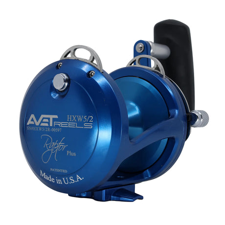 Avet HXW Raptor Plus 5/2 Two Speed Reels - Blue, left side plate