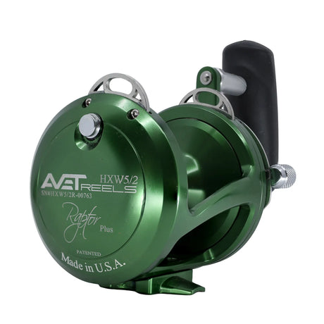 Avet HXW Raptor Plus 5/2 Two Speed Reels - Green, left side plate