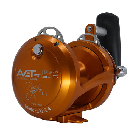Avet HXW Raptor Plus 5/2 Two Speed Reels - Orange, left side plate