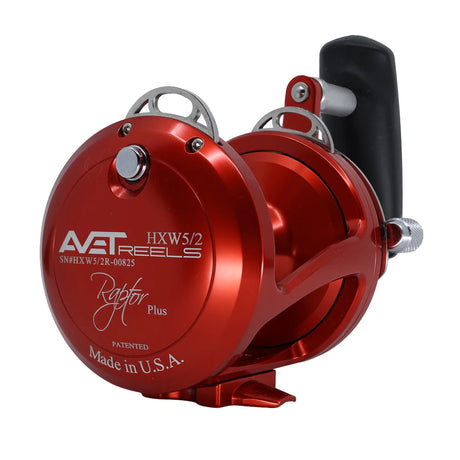 Avet HXW Raptor Plus 5/2 Two Speed Reels - Red, left side plate