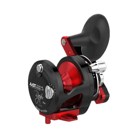 Avet SXJ Raptor Plus 6/3 MC Two Speed Reels - Black Red, left side plate