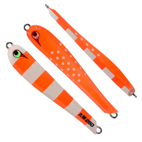 Bozles TG Taiko Hideyoshi 250g Tungsten Slow Jigs - Orange Zebra Glow Dot