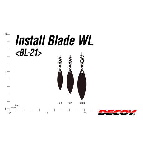 Decoy BL-21S Install Blade WL size chart — #2, #3 and #3.5 willow leaf blades to scale