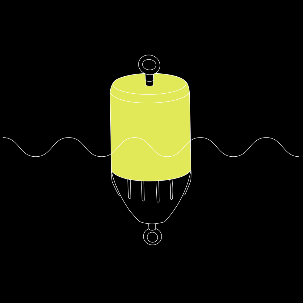 Glow Buoy multicolor LED cycling through colors, body above the waterline