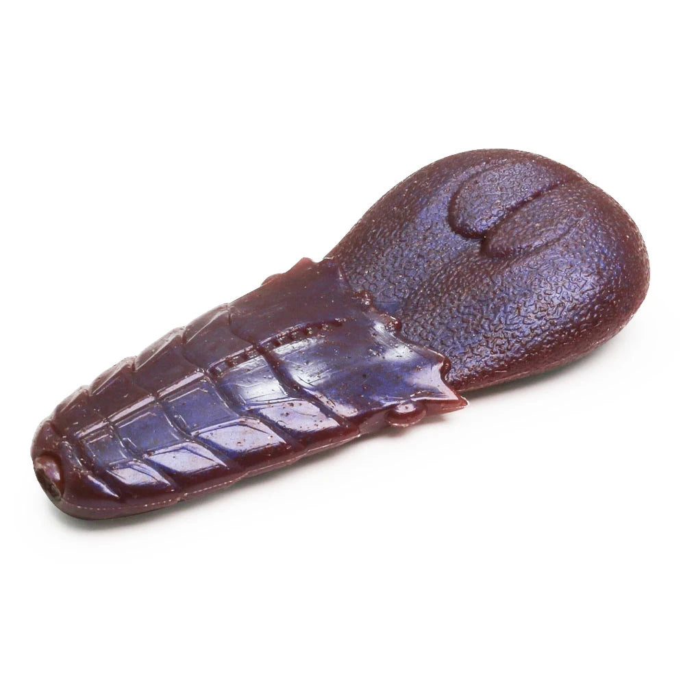 Issei AK Punch Flat 4" soft craw bait, angled view showing the flat tail profile (#46 Akamatsu SP)