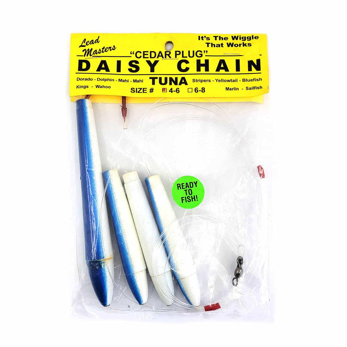 daisy chain saltwater fishing lure LM Cedar Plug Chains Model:SS-3-RS Video of the Bluefin series:Shakespeare Synergy The smaller size features