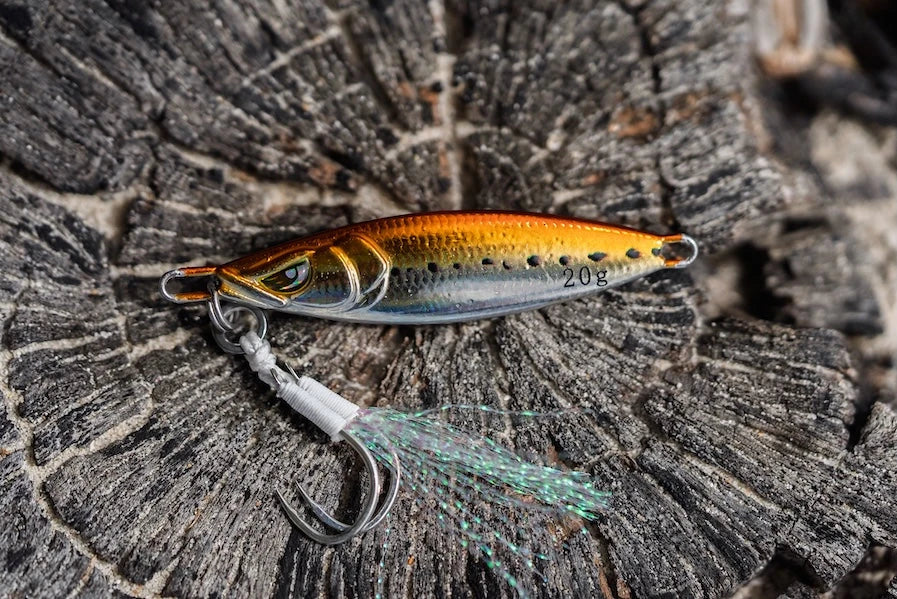 Nomad Design Buffalo Jr 20g Micro Jig in Butterbait with its assist hook