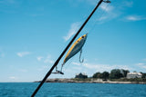 Nomad Design MadScad Auto Tune stickbait hanging from a rod tip on the water