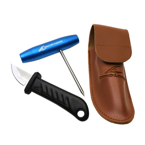 Oceans Legacy Ikejime Spiker Set in Blue — T-bar spike, bleed knife, and leather pouch
