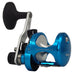 Okuma Custom Blue 5 size lever drag two speed fishing reel side view