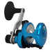 Okuma Custom Blue 5 narrow size lever drag two speed fishing reel side view