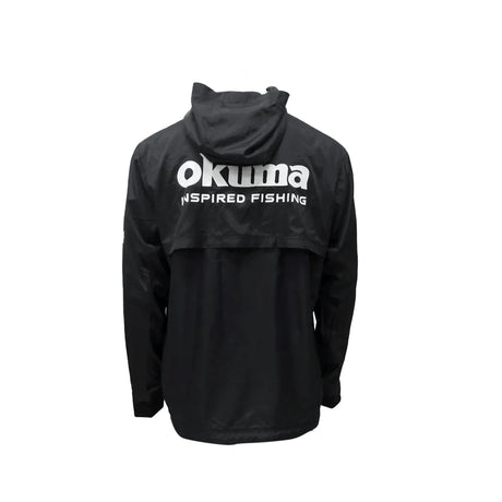 Okuma Zip Up Windbreaker 2024 — back view showing the vented panel and large Okuma Inspired Fishing logo