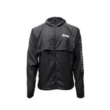 Okuma Zip Up Windbreaker 2024 in black — front view with full-length zip, hood and chest logo