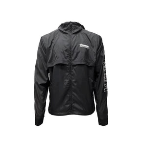 Okuma Zip Up Windbreaker 2024 in black — front view with full-length zip, hood and chest logo