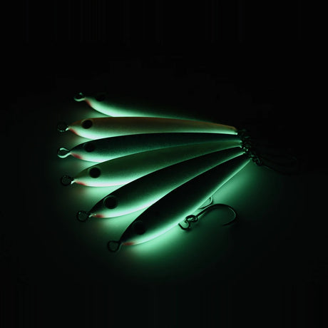 Bullit twitch baits showing the glow belly in the dark