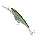 Green fishing lure with a hook on a white background