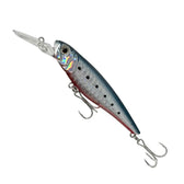 Fishing lure with a metallic finish on a white background