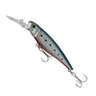 Fishing lure with a metallic finish on a white background