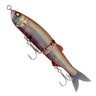 Fishing lure with metallic finish on a white background