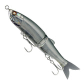 Fishing lure resembling a silver fish on a white background