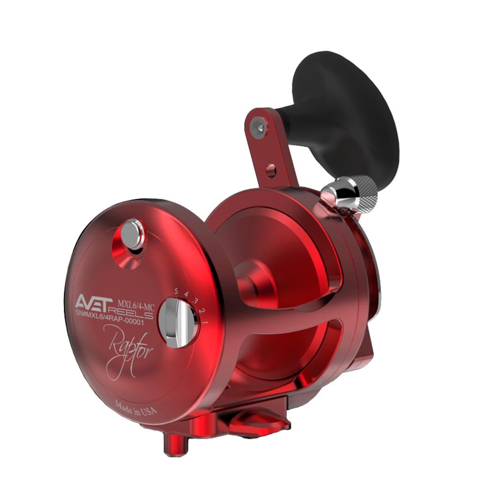 Avet MXL 6/4 MC Raptor 2-Speed Lever Drag Casting Reel · 6.3:1 H / 3.8:1 L · Gunmetal