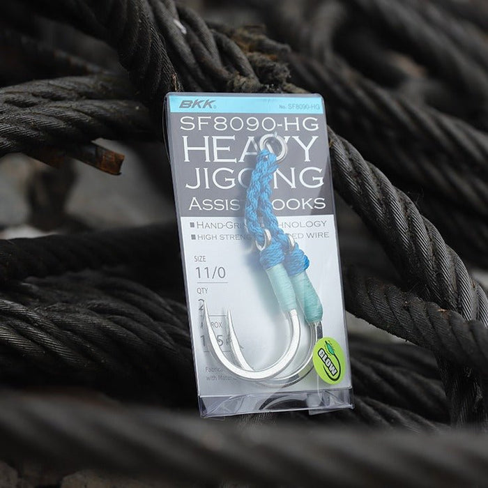 Mag Heavy Duty Assist Hook Single Jigging BKK Hook With Green Flash Feather