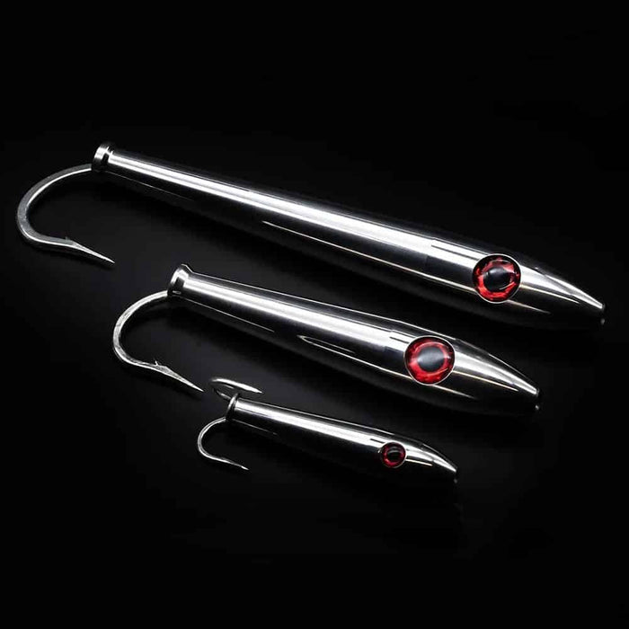 Red Eye Stainless Steel Tuna Stick Trolling Lures 6 10oz w/Single Hook & 275lb Cable