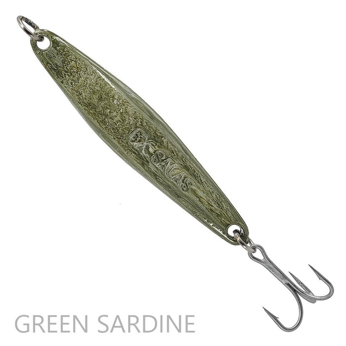 Salas 6X heavy yoyo iron jig in a green sardine color